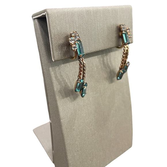 VINTAGE STAR ART 12K G.F. BLUE RHINESTONE EARRINGS (7154) - Picture 3 of 5